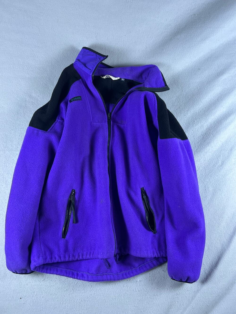 Vintage Columbia Fleece Jacket Men L Purple Black Full Zip Mock Neck Outdoor USA